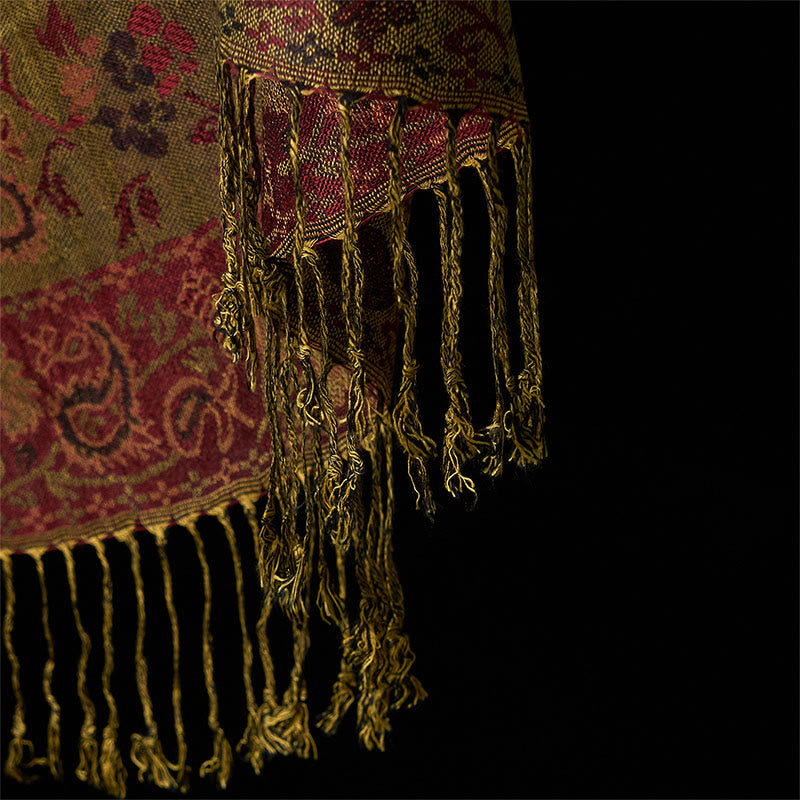 Buddha Stones Wiosna Ciemnoczerwony Kwiat Nerkowca Kwiatowy Wzór Liścia Chwost Miękki Szal - image 5