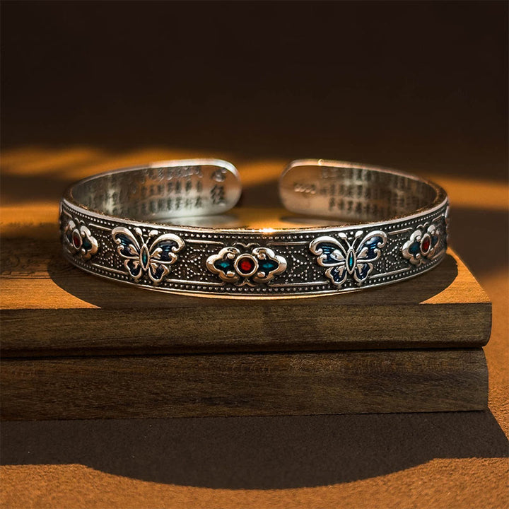 Buddha Stones, Sutra Serca, Motyl, Miedziana Emalia, Uzdrawiająca, Otwarta, Regulowana Bransoletka - image 1