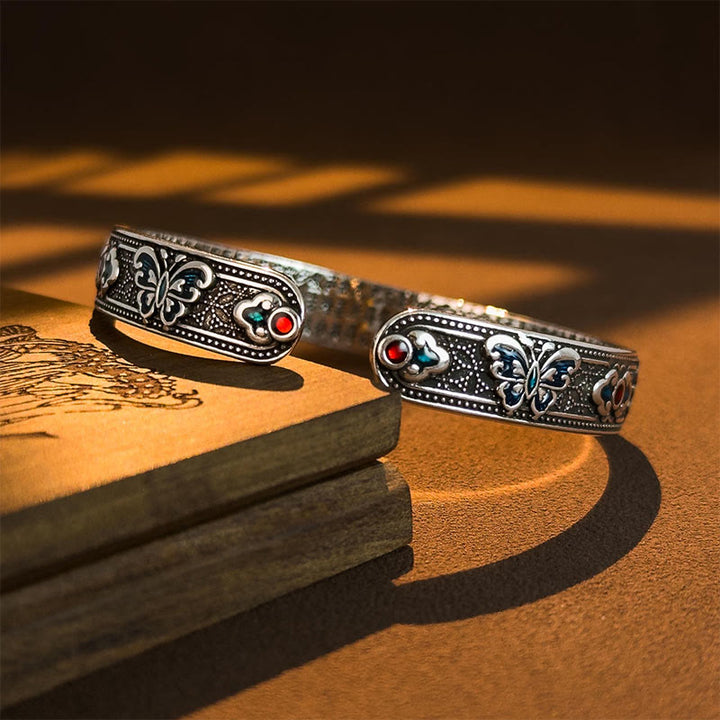 Buddha Stones, Sutra Serca, Motyl, Miedziana Emalia, Uzdrawiająca, Otwarta, Regulowana Bransoletka - image 3