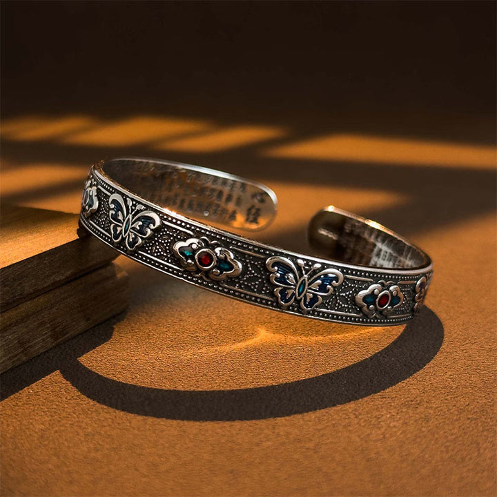 Buddha Stones, Sutra Serca, Motyl, Miedziana Emalia, Uzdrawiająca, Otwarta, Regulowana Bransoletka - image 2