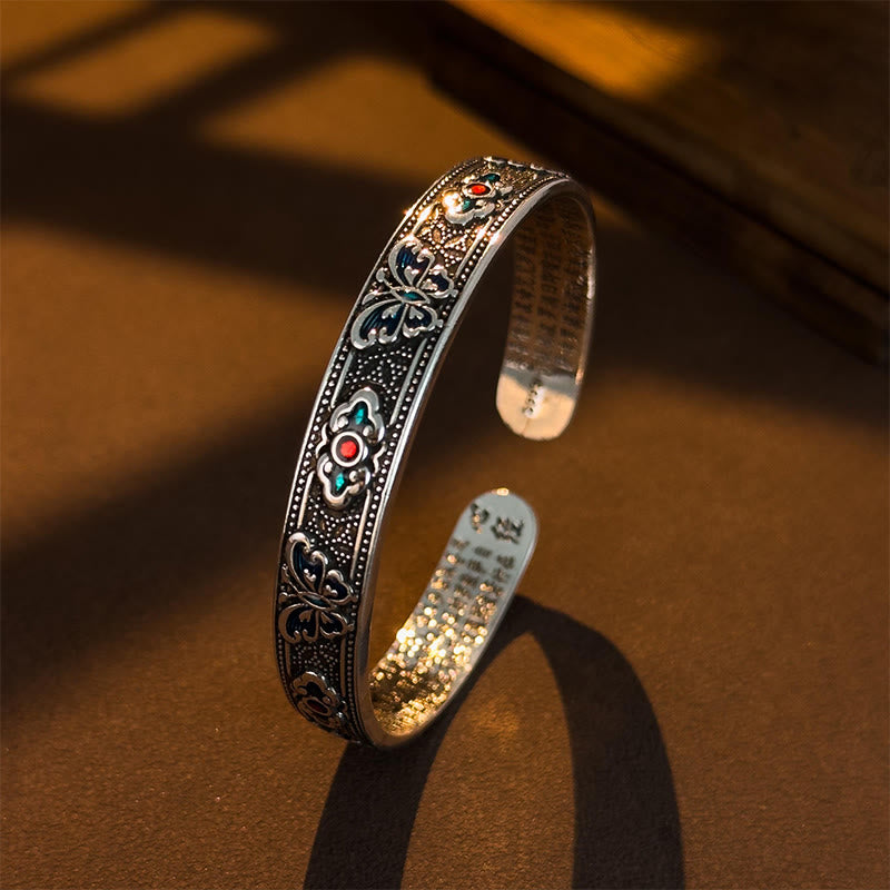 Buddha Stones, Sutra Serca, Motyl, Miedziana Emalia, Uzdrawiająca, Otwarta, Regulowana Bransoletka - Klasyczny - image 0