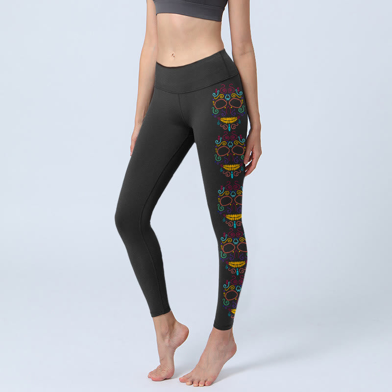 Legginsy do jogi damskie z kolorowym wzorem czaszki i Buddha Stones - Czarny - US18, UK/AU22, EU50 (4XL) - image 0
