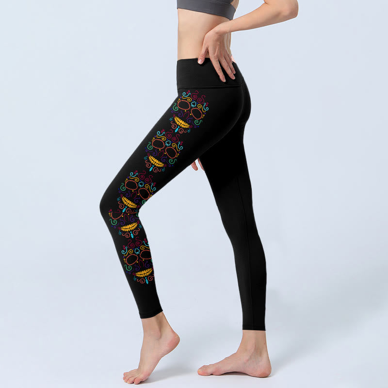 Legginsy do jogi damskie z kolorowym wzorem czaszki i Buddha Stones - image 2