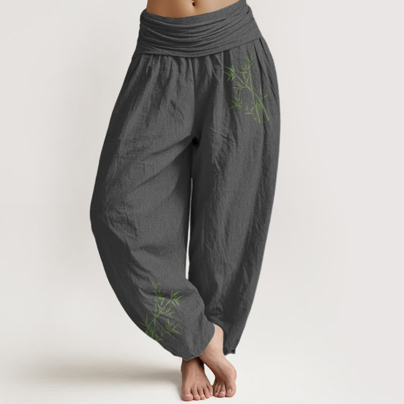 Damskie spodnie haremowe z elastyczną talią i nadrukiem z Buddha Stones w kolorze zielonym z bambusa - Szary - US22, UK/AU26, EU54 (6XL) - image 8