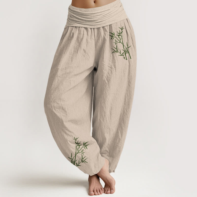 Damskie spodnie haremowe z elastyczną talią i nadrukiem z Buddha Stones w kolorze zielonym z bambusa - Dębnik - US22, UK/AU26, EU54 (6XL) - image 11