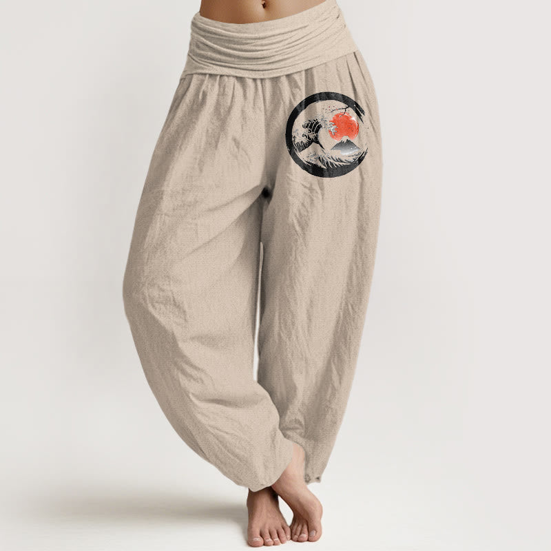 Damskie spodnie haremowe z elastycznej talii z motywem fal i gór Buddha Stones z czystej bawełny - Dębnik - US22, UK/AU26, EU54 (6XL) - image 11