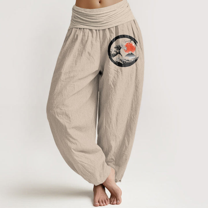 Damskie spodnie haremowe z elastycznej talii z motywem fal i gór Buddha Stones z czystej bawełny - Dębnik - US22, UK/AU26, EU54 (6XL) - image 11
