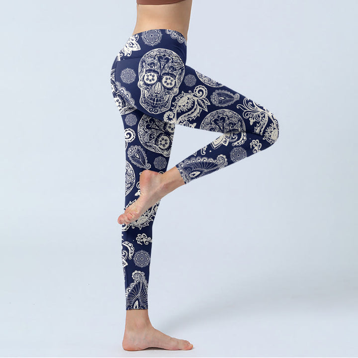 Legginsy do jogi damskie z motywem paisley i czaszką roślinną z Buddha Stones - image 3