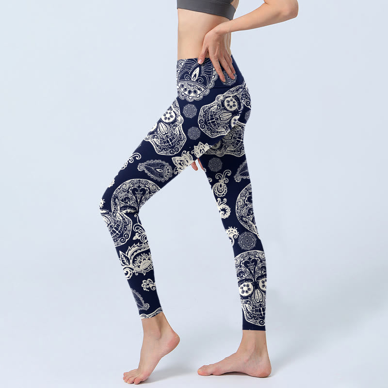 Legginsy do jogi damskie z motywem paisley i czaszką roślinną z Buddha Stones - image 2