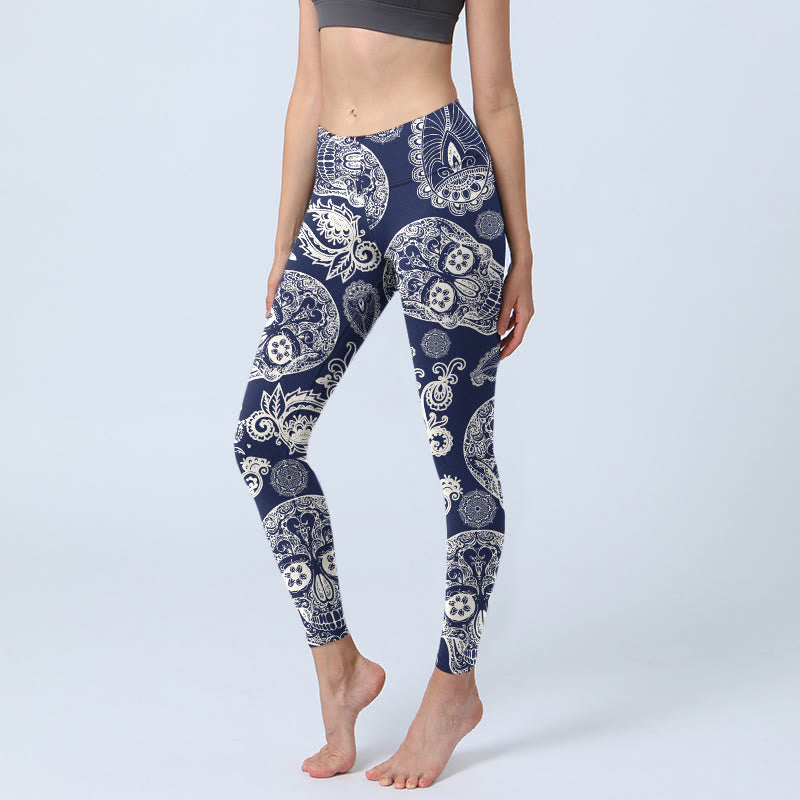Legginsy do jogi damskie z motywem paisley i czaszką roślinną z Buddha Stones - Marynarka wojenna - US18, UK/AU22, EU50 (4XL) - image 0