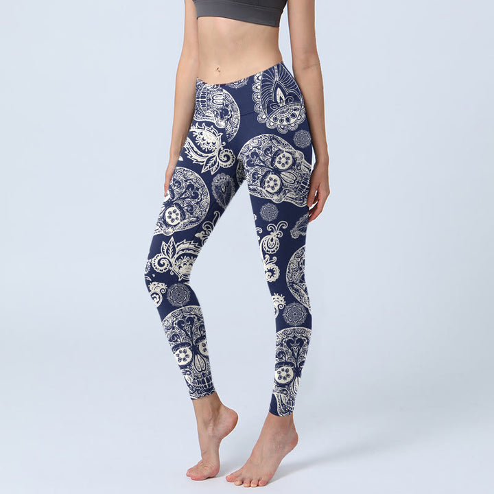 Legginsy do jogi damskie z motywem paisley i czaszką roślinną z Buddha Stones - Marynarka wojenna - US18, UK/AU22, EU50 (4XL) - image 0