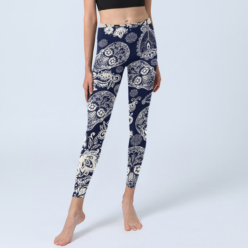 Legginsy do jogi damskie z motywem paisley i czaszką roślinną z Buddha Stones - image 5