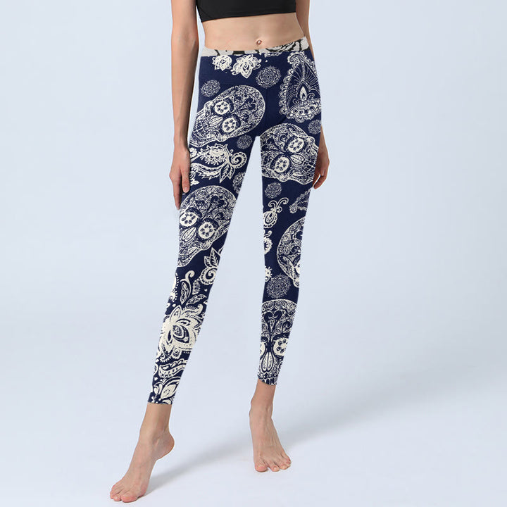 Legginsy do jogi damskie z motywem paisley i czaszką roślinną z Buddha Stones - image 5