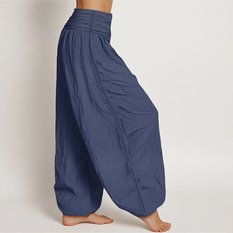 Damskie spodnie haremowe z elastycznej talii z czystej bawełny z motywem Buddha Stones - image 6
