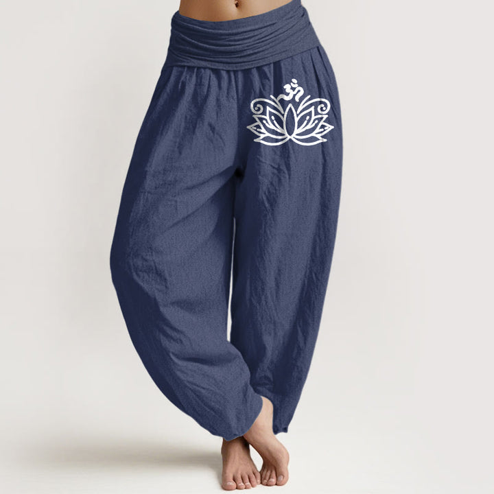 Damskie spodnie haremowe z elastycznej talii z czystej bawełny z motywem Buddha Stones - DarkSlateBlue - US22, UK/AU26, EU54 (6XL) - image 5