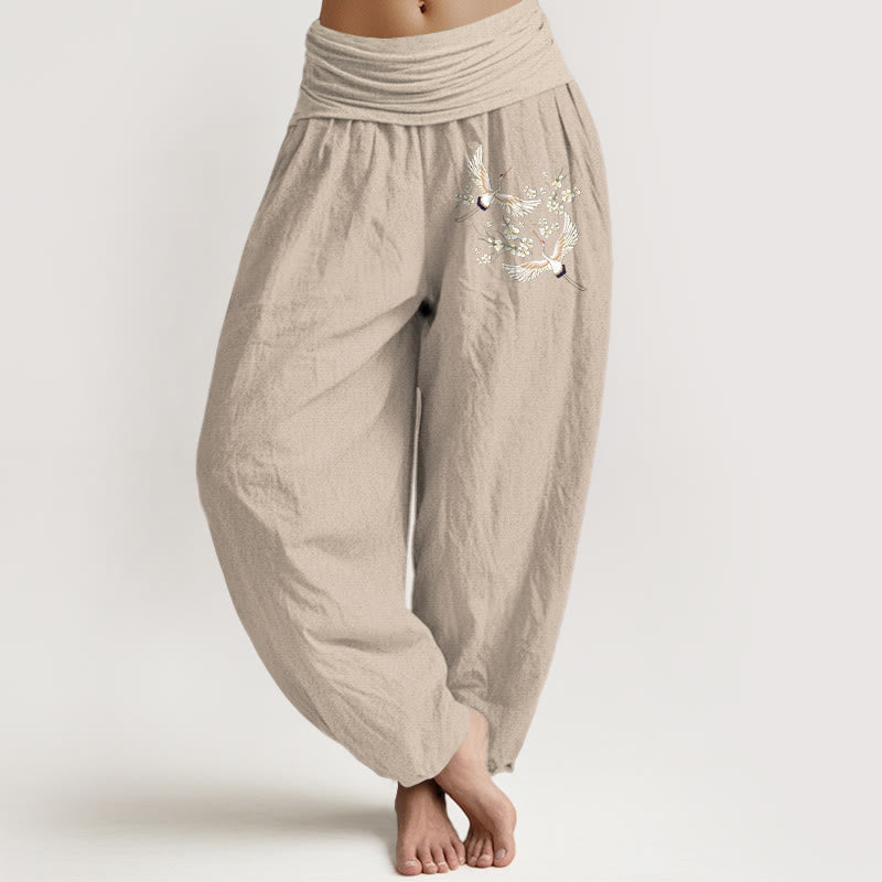 Spodnie haremki damskie z elastycznej talii z motywem Buddha Stones , żurawi i kwiatów, z czystej bawełny - Dębnik - US22, UK/AU26, EU54 (6XL) - image 11