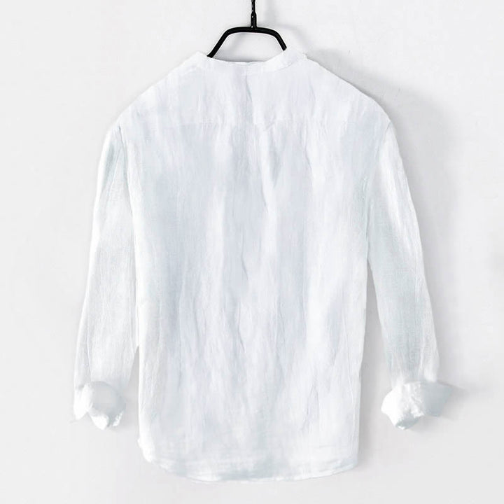 Koszula męska z długim rękawem z bawełny i lnu z motywem symbolu Om i Buddha Stones - image 7