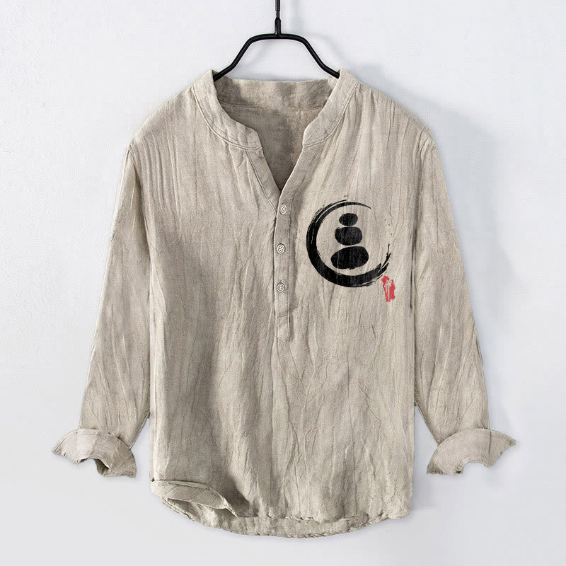 Koszula męska z długim rękawem z bawełny i lnu z motywem kamieni Buddha Stones i kamieni zen, zapinana na pół guziki - Bielizna - US/UK/AU50, EU60 (5XL) - image 3