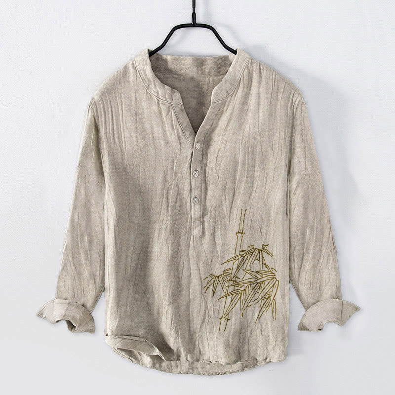 Koszula męska z długim rękawem z bawełny i lnu z motywem Buddha Stones bambusa, zapinana na pół guziki - Bielizna - US/UK/AU50, EU60 (5XL) - image 6