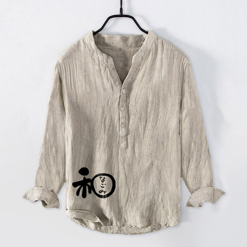 Koszula męska z długim rękawem z bawełny i lnu z motywem Buddha Stones i chińskim wzorem harmonii, zapinana na pół guziki - Bielizna - US/UK/AU50, EU60 (5XL) - image 3