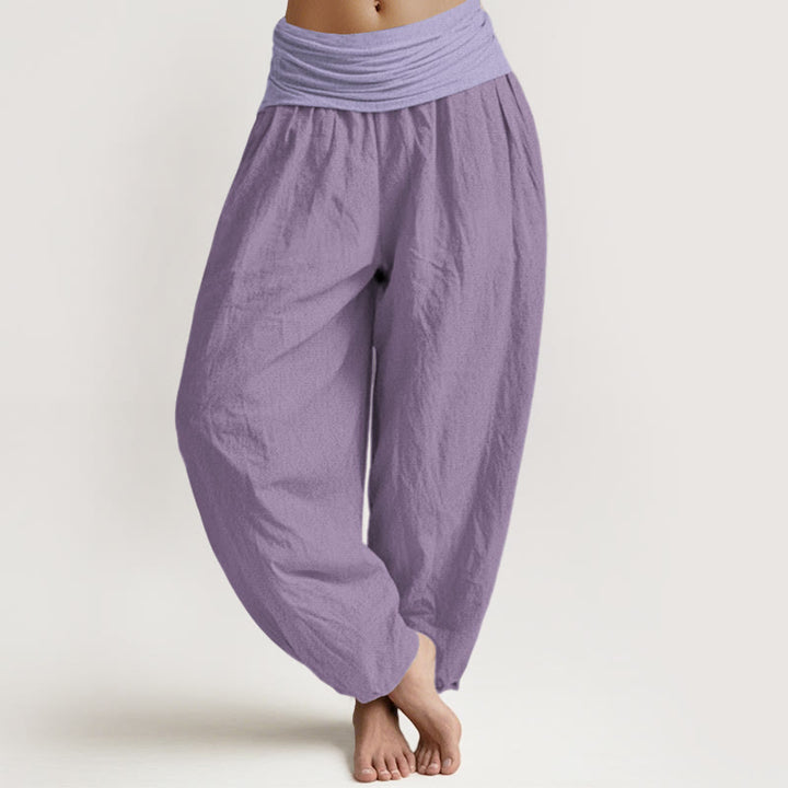 Damskie spodnie haremowe z elastyczną talią i czystą bawełną w kolorze śliwkowym z Buddha Stones - Śliwka - US22, UK/AU26, EU54 (6XL) - image 0