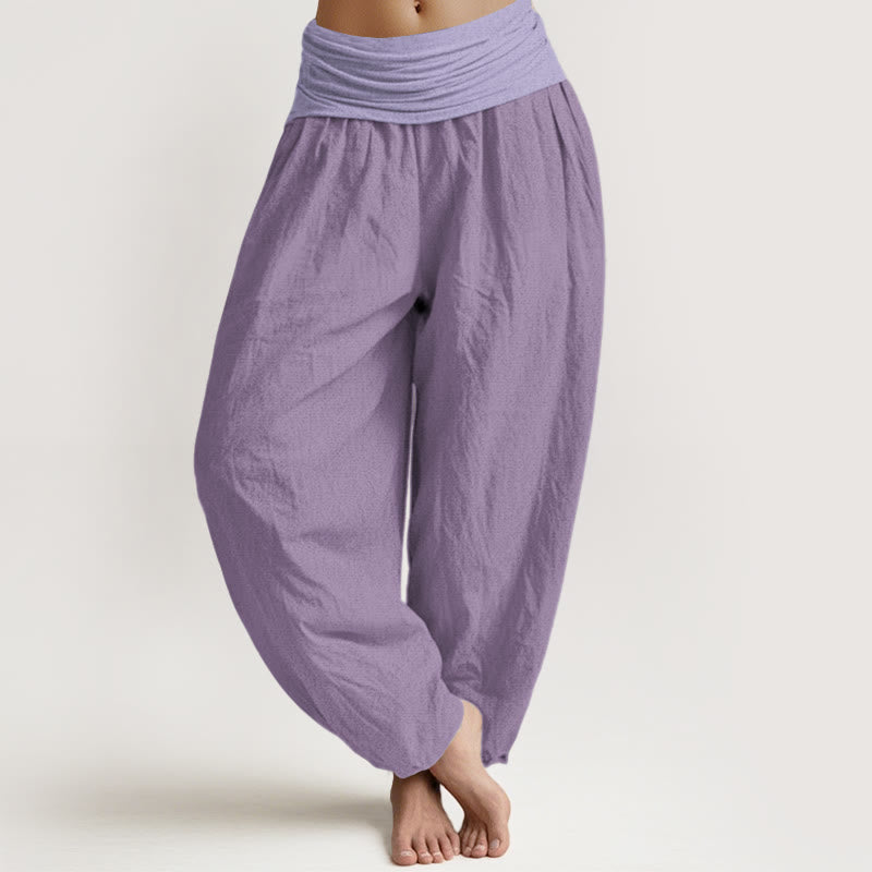 Damskie spodnie haremowe z elastyczną talią i czystą bawełną w kolorze śliwkowym z Buddha Stones - Śliwka - US22, UK/AU26, EU54 (6XL) - image 0