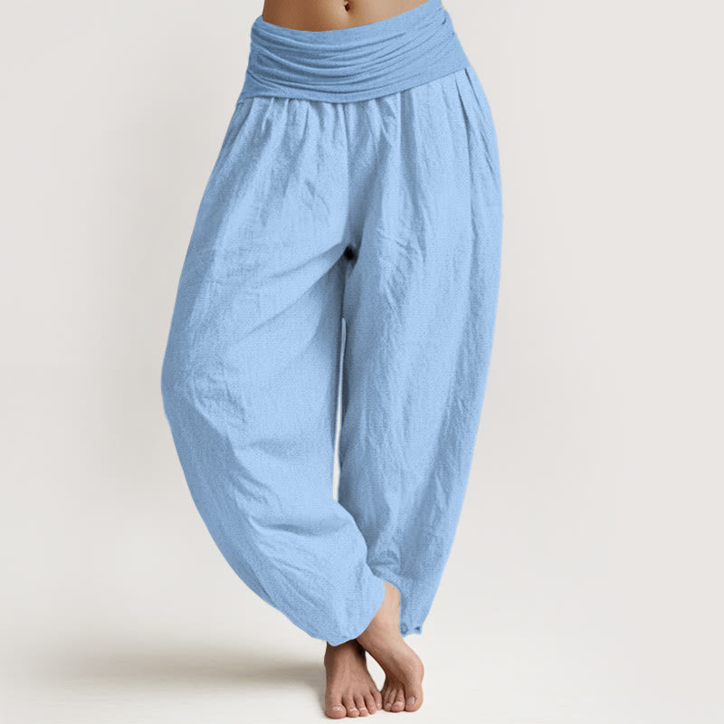 Spodnie harem damskie z elastyczną talią i czystą bawełną w kolorze jasnoniebieskim z Buddha Stones - LightSkyBlue - US22, UK/AU26, EU54 (6XL) - image 0