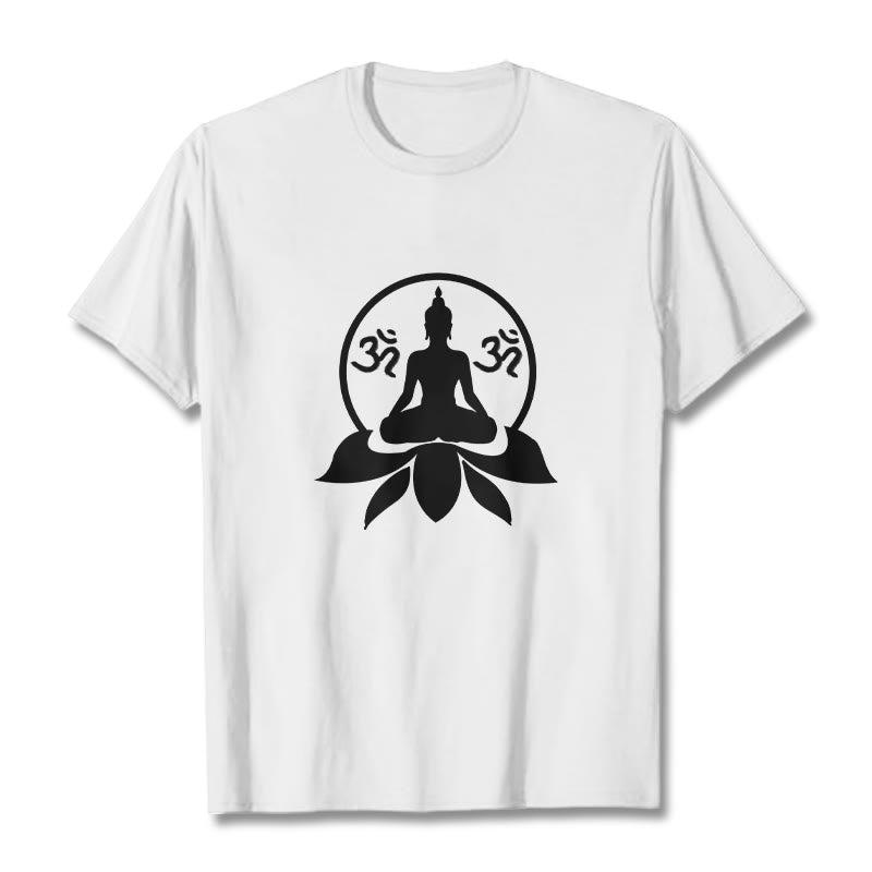 Koszulka z motywem OM i sanskryckimi mantrami z kamieniami Buddha Stones, siedzącym Buddą na kwiecie lotosu - Biały - 2XL - image 3
