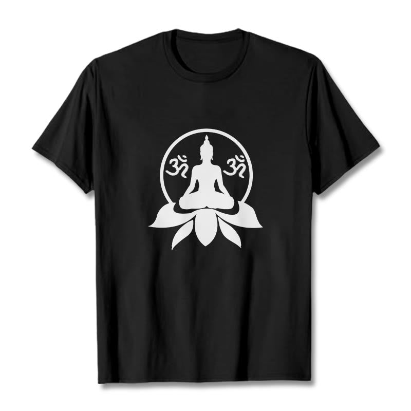 Koszulka z motywem OM i sanskryckimi mantrami z kamieniami Buddha Stones, siedzącym Buddą na kwiecie lotosu - Czarny - 2XL - image 6
