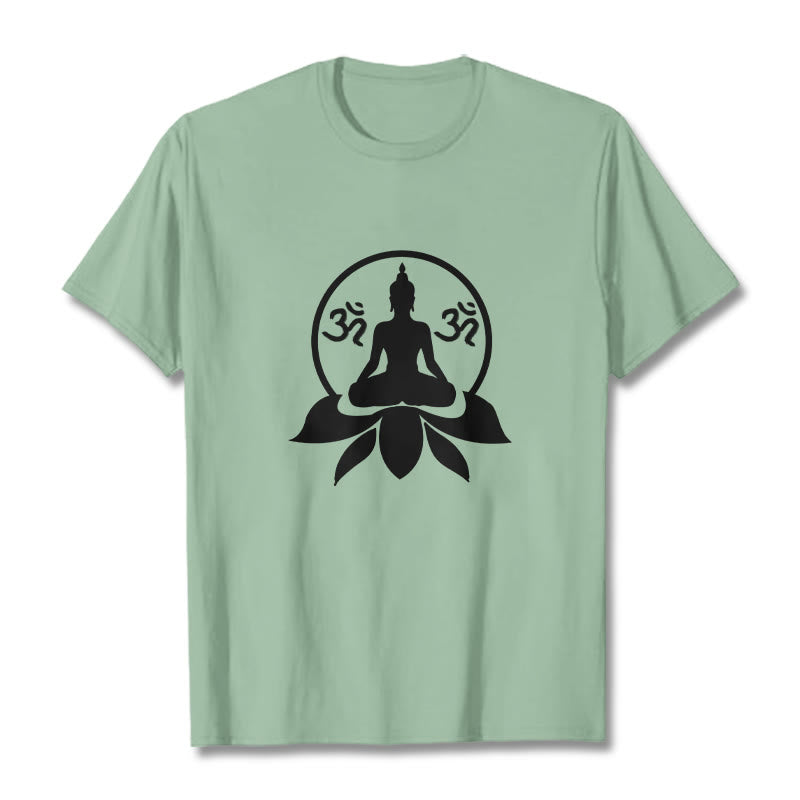 Koszulka z motywem OM i sanskryckimi mantrami z kamieniami Buddha Stones, siedzącym Buddą na kwiecie lotosu - PaleGreen - 2XL - image 17