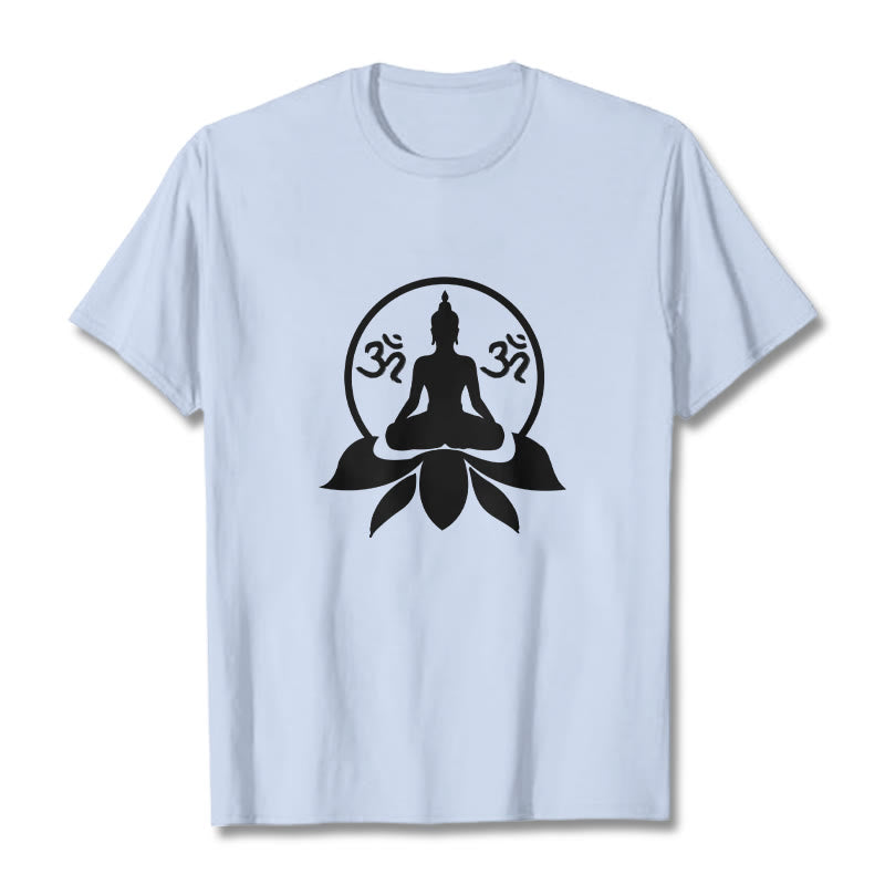 Koszulka z motywem OM i sanskryckimi mantrami z kamieniami Buddha Stones, siedzącym Buddą na kwiecie lotosu - Jasnoniebieski - 2XL - image 10