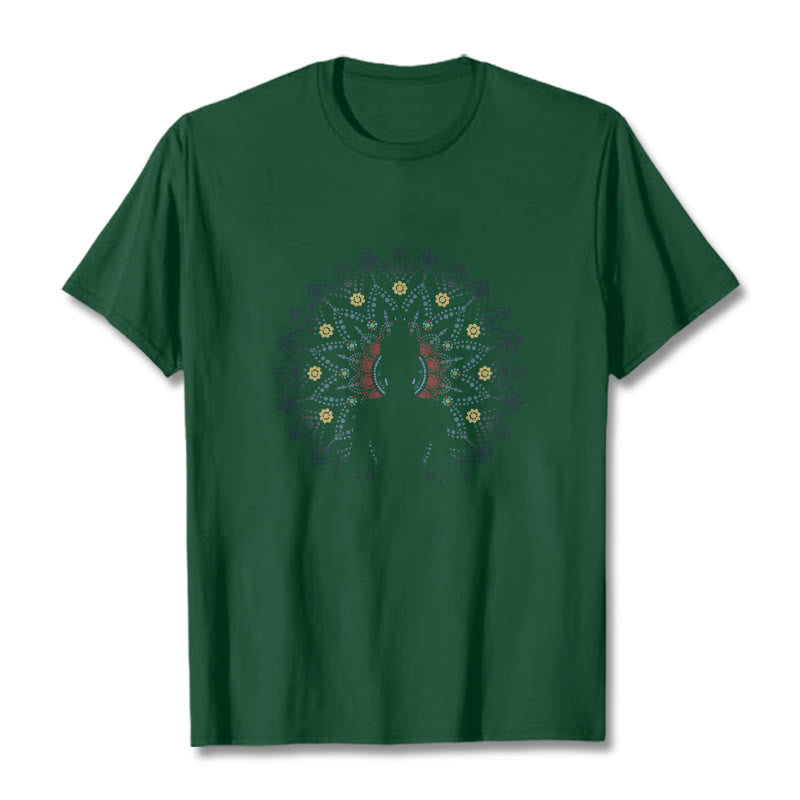Koszulka z motywem siedzącego spokojnego Buddy z motywem kwiatów mandali z Buddha Stones Buddy - ForestGreen - 2XL - image 12