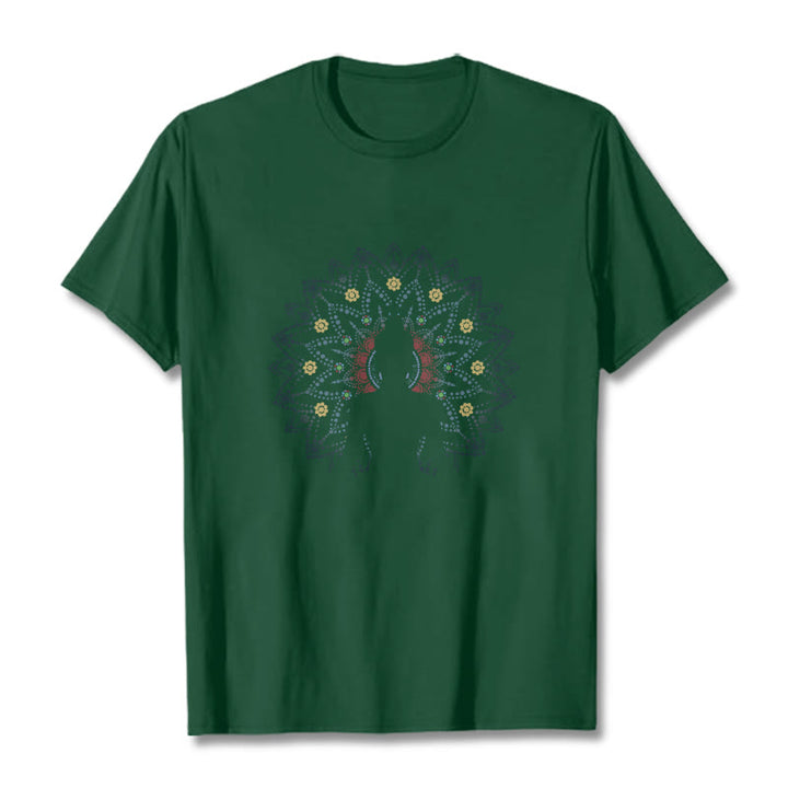 Koszulka z motywem siedzącego spokojnego Buddy z motywem kwiatów mandali z Buddha Stones Buddy - ForestGreen - 2XL - image 12