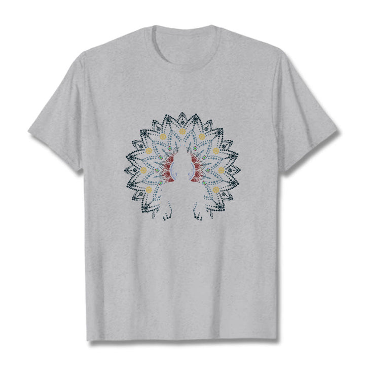 Koszulka z motywem siedzącego spokojnego Buddy z motywem kwiatów mandali z Buddha Stones Buddy - Jasnoszary - 2XL - image 19