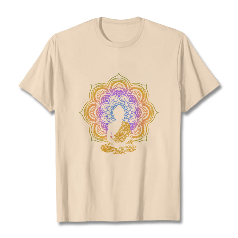 Koszulka z wielokolorowym wzorem mandali z motywem siedzącego Buddy z Buddha Stones - For - 2XL - image 10