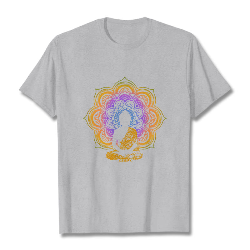 Koszulka z wielokolorowym wzorem mandali z motywem siedzącego Buddy z Buddha Stones - Jasnoszary - 2XL - image 19
