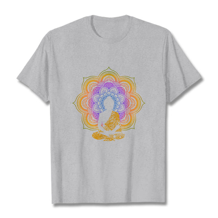 Koszulka z wielokolorowym wzorem mandali z motywem siedzącego Buddy z Buddha Stones - Jasnoszary - 2XL - image 19