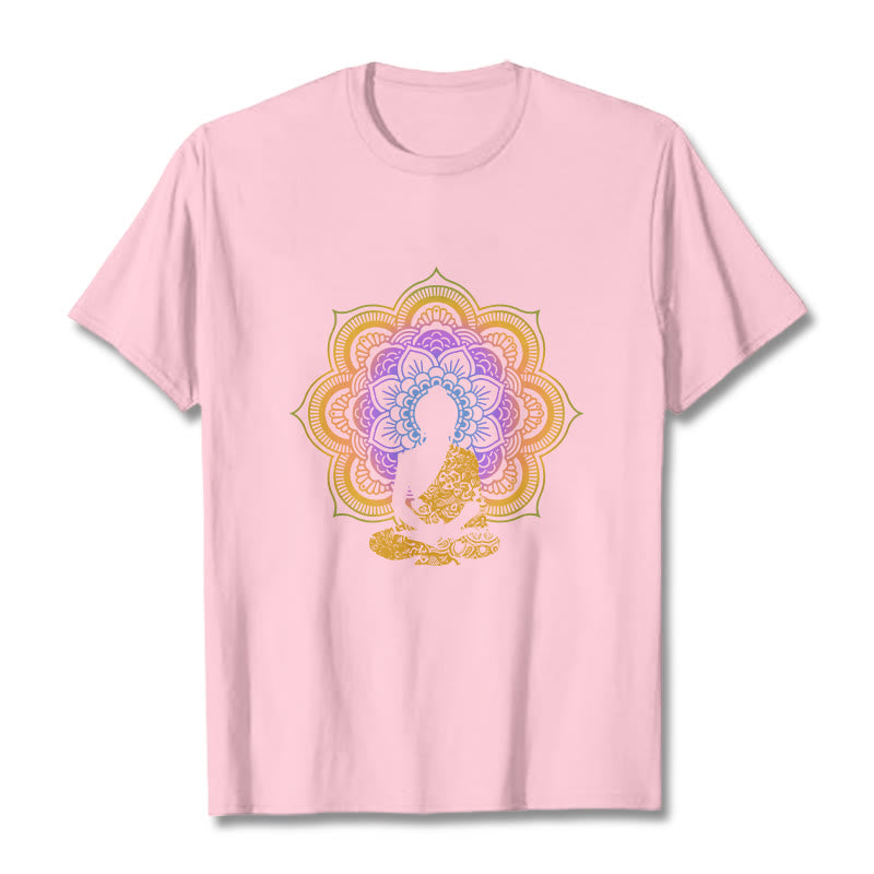 Koszulka z wielokolorowym wzorem mandali z motywem siedzącego Buddy z Buddha Stones - Jasnoróżowy - 2XL - image 14