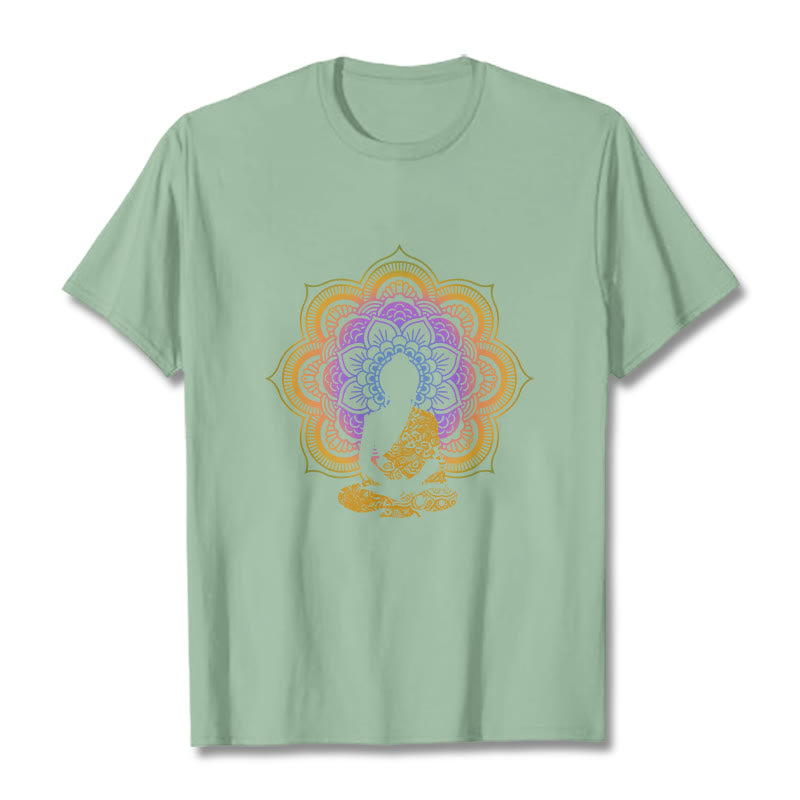 Koszulka z wielokolorowym wzorem mandali z motywem siedzącego Buddy z Buddha Stones - PaleGreen - 2XL - image 8