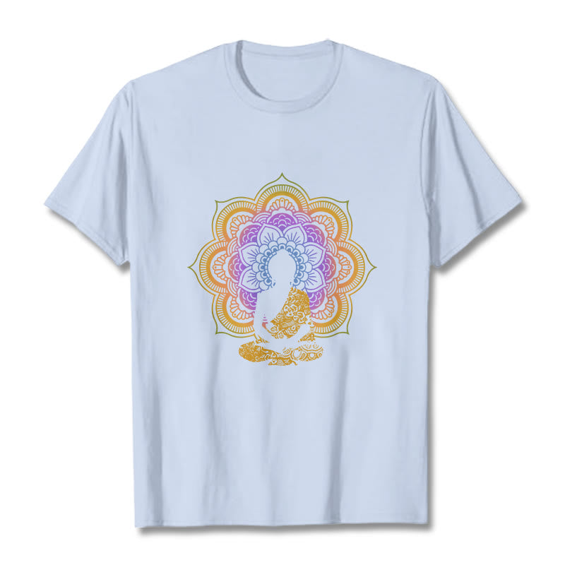 Koszulka z wielokolorowym wzorem mandali z motywem siedzącego Buddy z Buddha Stones - Jasnoniebieski - 2XL - image 18