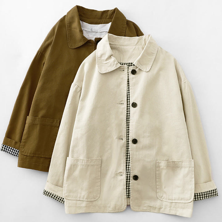 Kurtka damska Buddha Stones Commute z bawełny z kieszeniami i wzorem patchworkowym - image 14