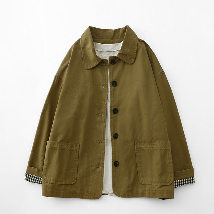 Kurtka damska Buddha Stones Commute z bawełny z kieszeniami i wzorem patchworkowym - DarkGoldenrod - US8-10，UK/AU12-14，EU40-42 (2XL) - image 0