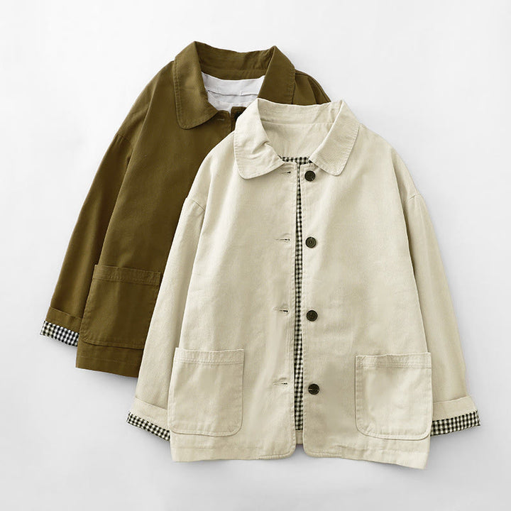 Kurtka damska Buddha Stones Commute z bawełny z kieszeniami i wzorem patchworkowym - image 5