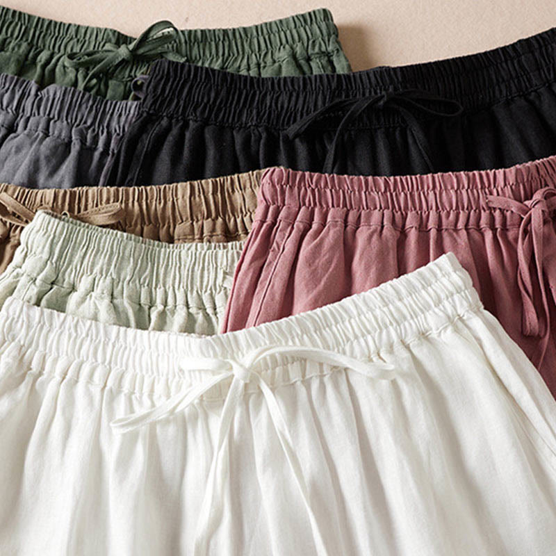 Letnie spodnie haremowe z haftem w kształcie małych kwiatów i kieszeniami z motywem Buddha Stones - image 2