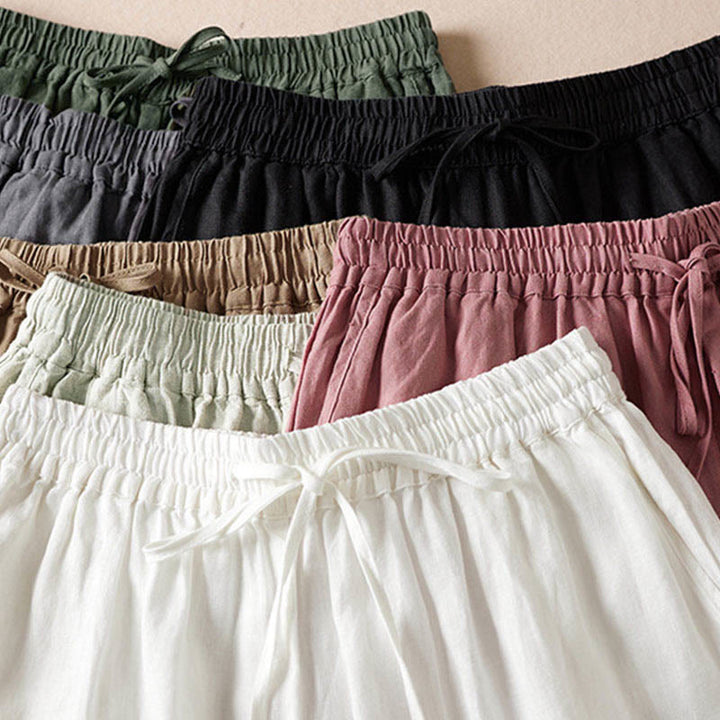 Letnie spodnie haremowe z haftem w kształcie małych kwiatów i kieszeniami z motywem Buddha Stones - image 2