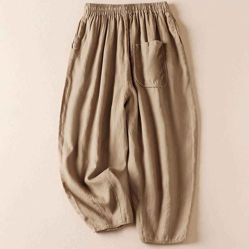 Letnie spodnie haremowe z haftem w kształcie małych kwiatów i kieszeniami z motywem Buddha Stones - image 3