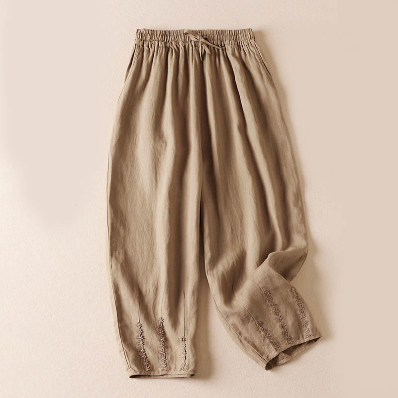 Letnie spodnie haremowe z haftem w kształcie małych kwiatów i kieszeniami z motywem Buddha Stones - Pszenica - US8-10，UK/AU12-14，EU40-42 (2XL) - image 0