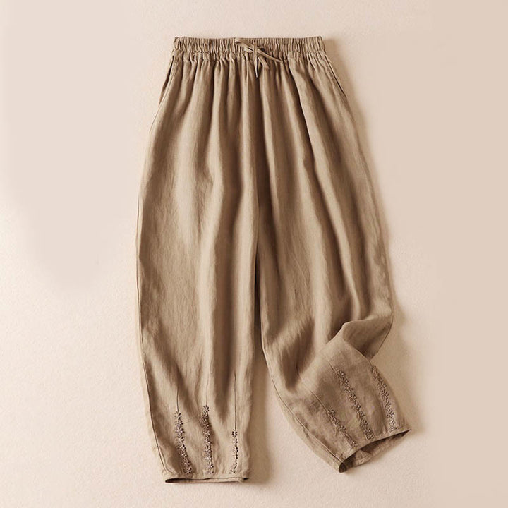 Letnie spodnie haremowe z haftem w kształcie małych kwiatów i kieszeniami z motywem Buddha Stones - Pszenica - US8-10，UK/AU12-14，EU40-42 (2XL) - image 0
