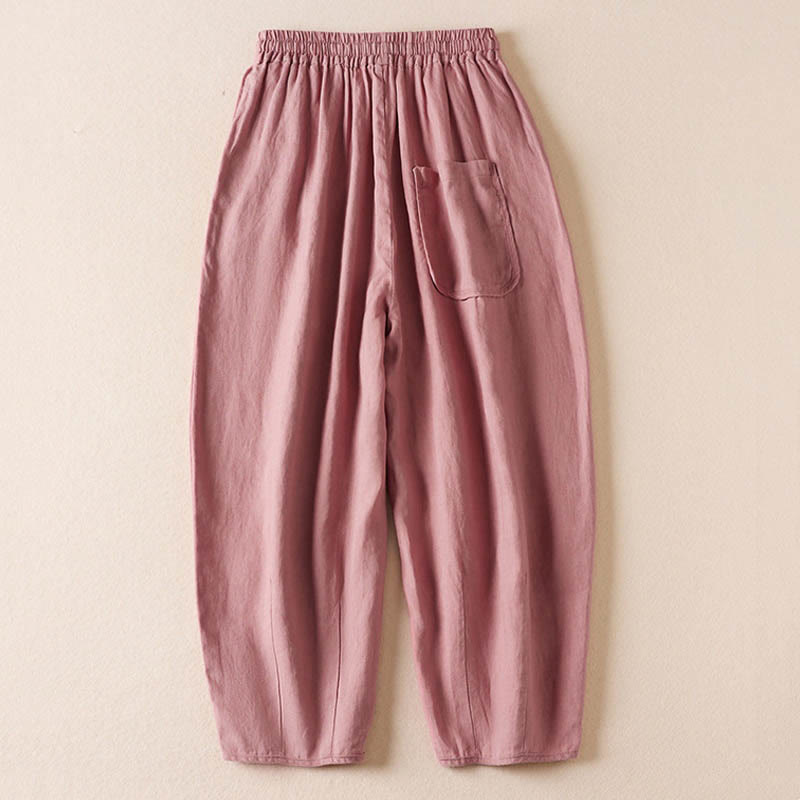 Letnie spodnie haremowe z haftem w kształcie małych kwiatów i kieszeniami z motywem Buddha Stones - image 11