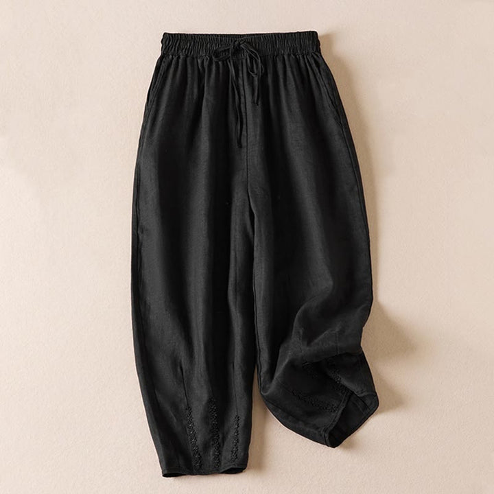 Letnie spodnie haremowe z haftem w kształcie małych kwiatów i kieszeniami z motywem Buddha Stones - Czarny - US8-10，UK/AU12-14，EU40-42 (2XL) - image 36